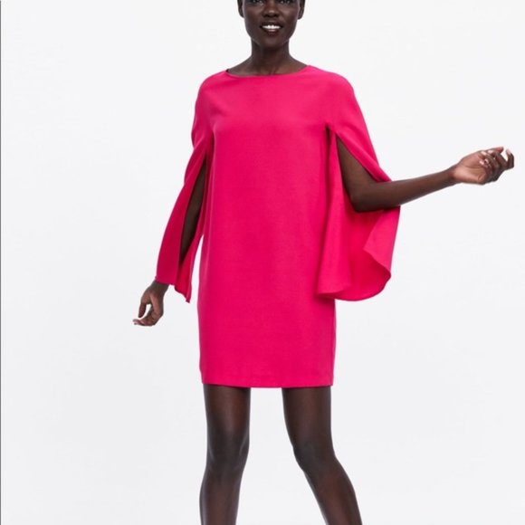 Zara Dresses & Skirts - NEW Zara Hot Pink Cape Sleeve Dress Sz. S
